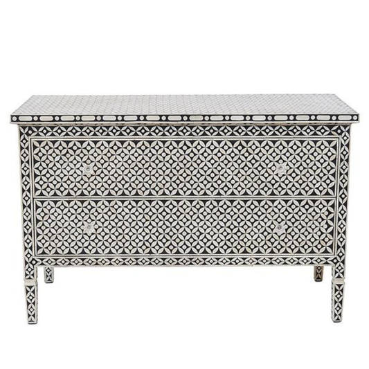 Bone Inlay 2 Drawer Chest : Starburst : Black