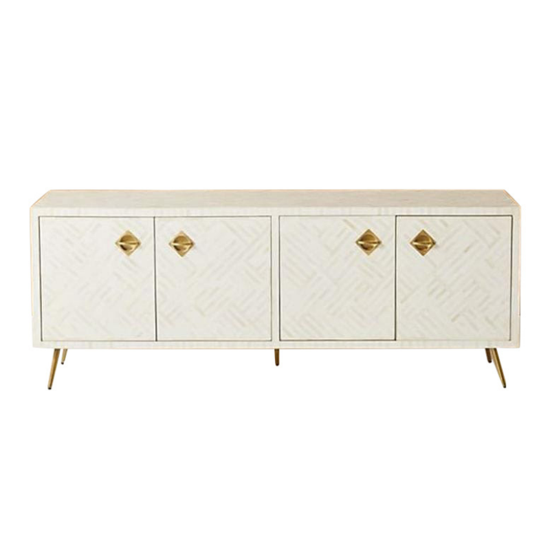 Bone Inlay TV Sideboard : Criss Cross : White Bone Inlay TV Sideboard : Criss Cross : White