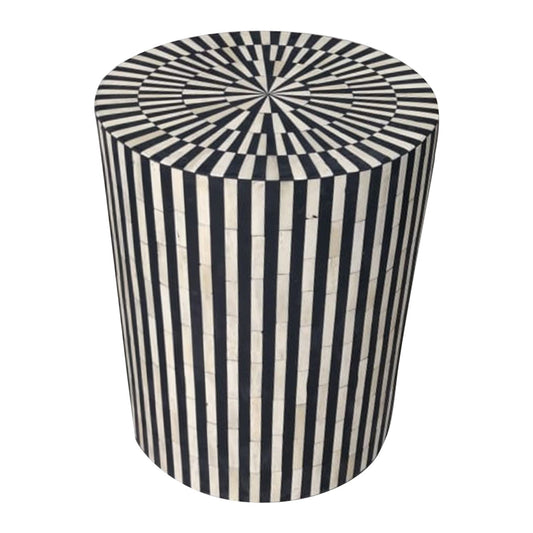 Bone Inlay Side Table : Stripe : Black