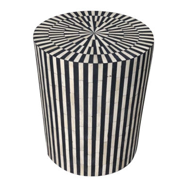 Bone Inlay Side Table : Stripe : Black