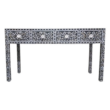 Mother of Pearl Inlay Console : Floral : Black