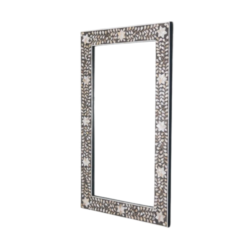 Mother of Pearl Inlay Rectangular Mirror : Floral : Grey Mother of Pearl Inlay Rectangular Mirror : Floral : Grey