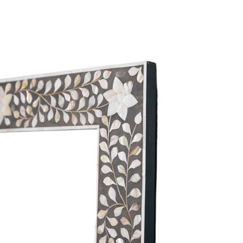 Mother of Pearl Inlay Rectangular Mirror : Floral : Grey Mother of Pearl Inlay Rectangular Mirror : Floral : Grey