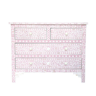 Bone Inlay 4 Drawer Chest : Floral : Soft Pink