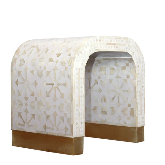 Bone Inlay Waterfall Side Table : Zelliges : White