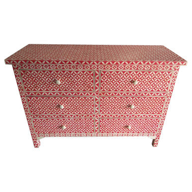 Bone Inlay 6 Drawer Chest : Starburst : Red