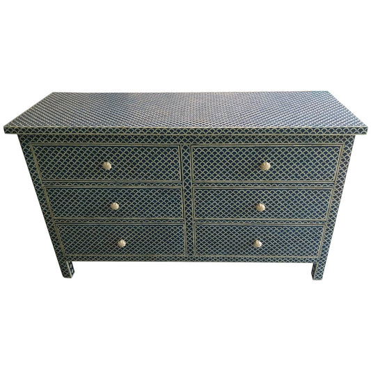 Bone Inlay 6 Drawer Chest : Scallop : Navy