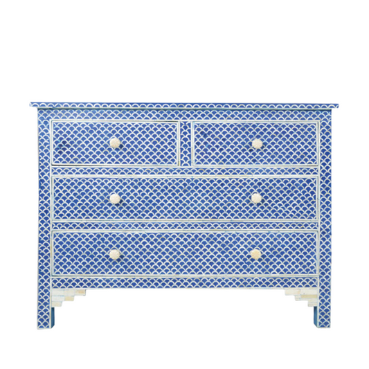 Bone Inlay 4 Drawer Chest : Scallop : Blue