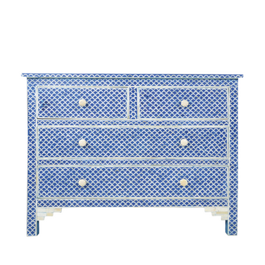 Bone Inlay 4 Drawer Chest : Scallop : Blue