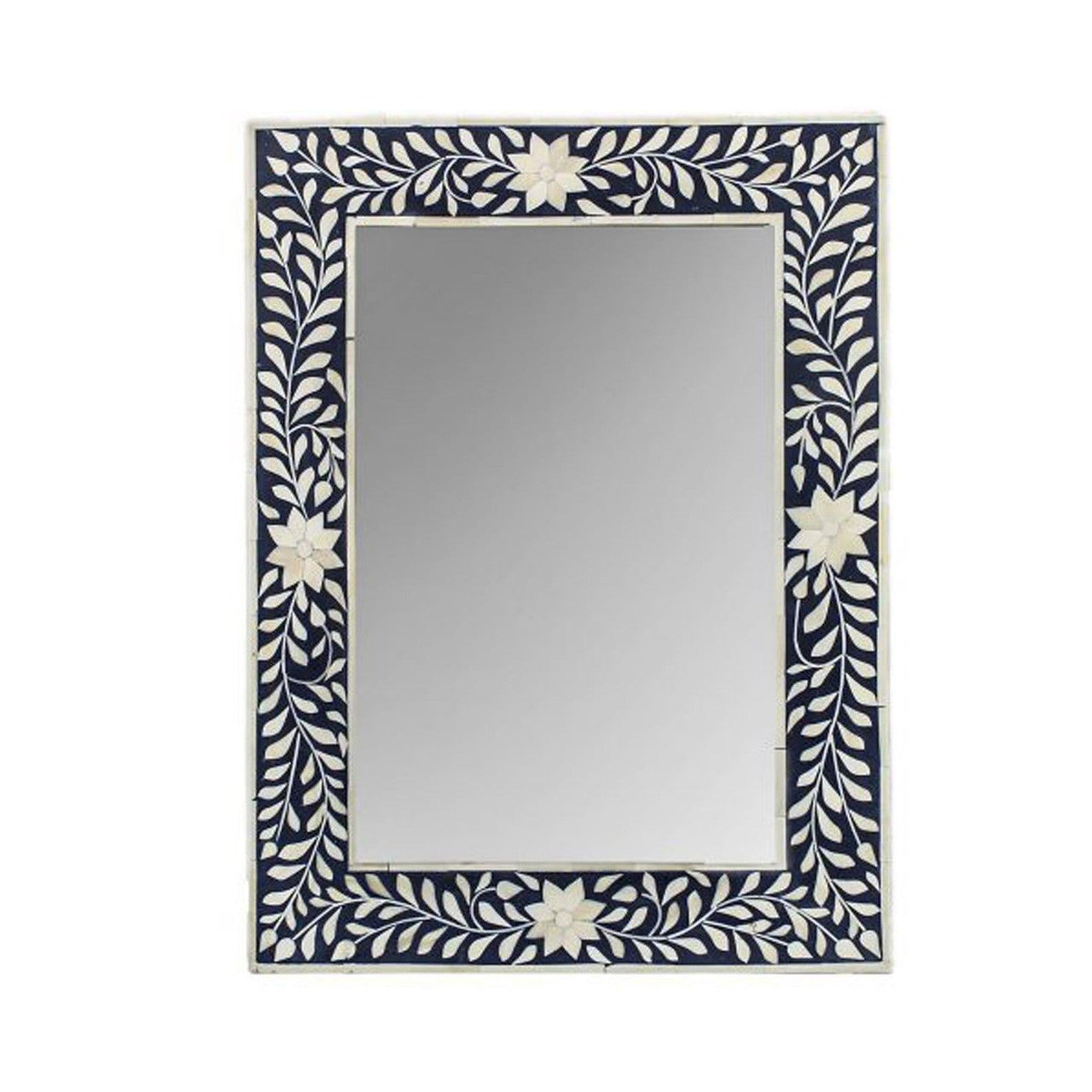 Bone Inlay Rectangular Mirror : Floral : Black Bone Inlay Rectangular Mirror : Floral : Black
