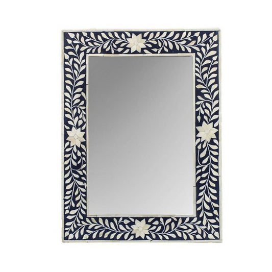 Bone Inlay Rectangular Mirror : Floral : Black