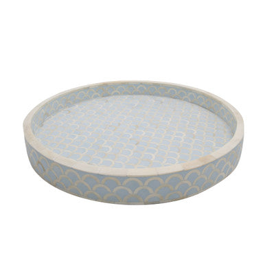 Bone Inlay Round Tray : Scallop : Soft Blue