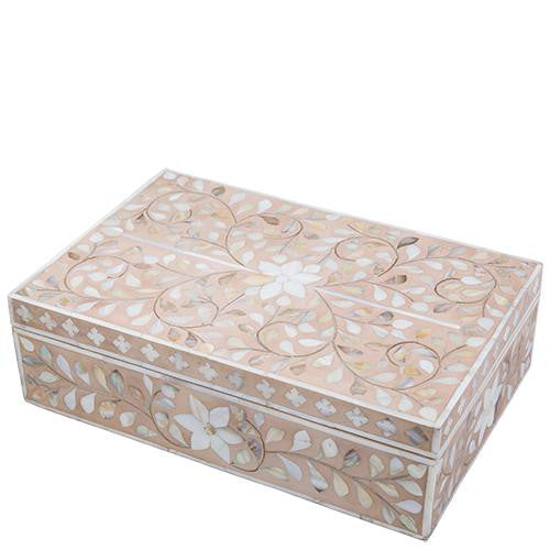 Mother of Pearl Inlay Large Box : Floral : Pale Pink