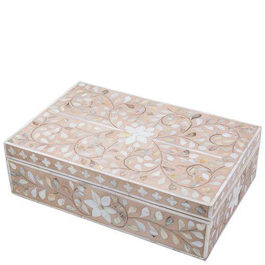 Mother of Pearl Inlay Large Box : Floral : Pale Pink