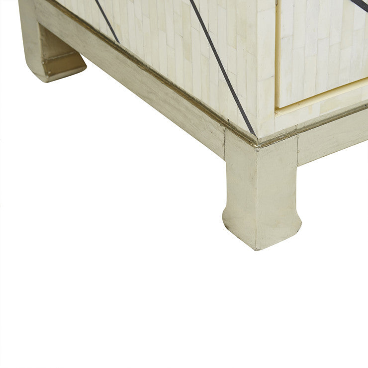 Bone Inlay Bedside Table : Abstract : White Bone Inlay Bedside Table : Abstract : White
