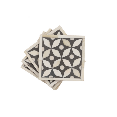 Bone Inlay Coasters (4) : Starburst : Charcoal