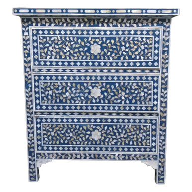 Mother of Pearl Inlay 3 Drawer Chest : Floral : Navy