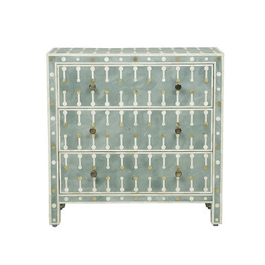 Bone & Brass Inlay 3 Drawer Chest : Pitachio