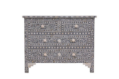 Bone Inlay 4 Drawer Chest : Floral : Grey