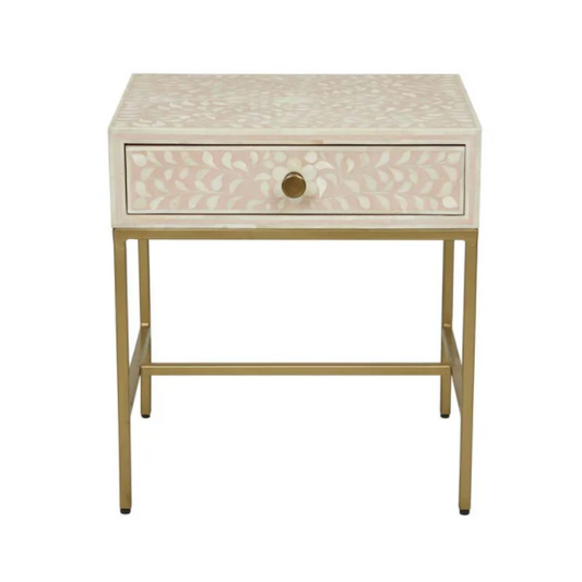 Bone Inlay 1 Drawer Bedside (with Metal Legs) : Blush