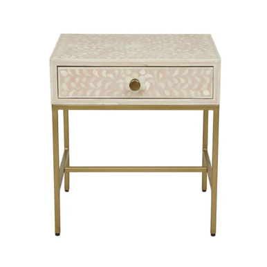 Bone Inlay 1 Drawer Bedside (with Metal Legs) : Blush
