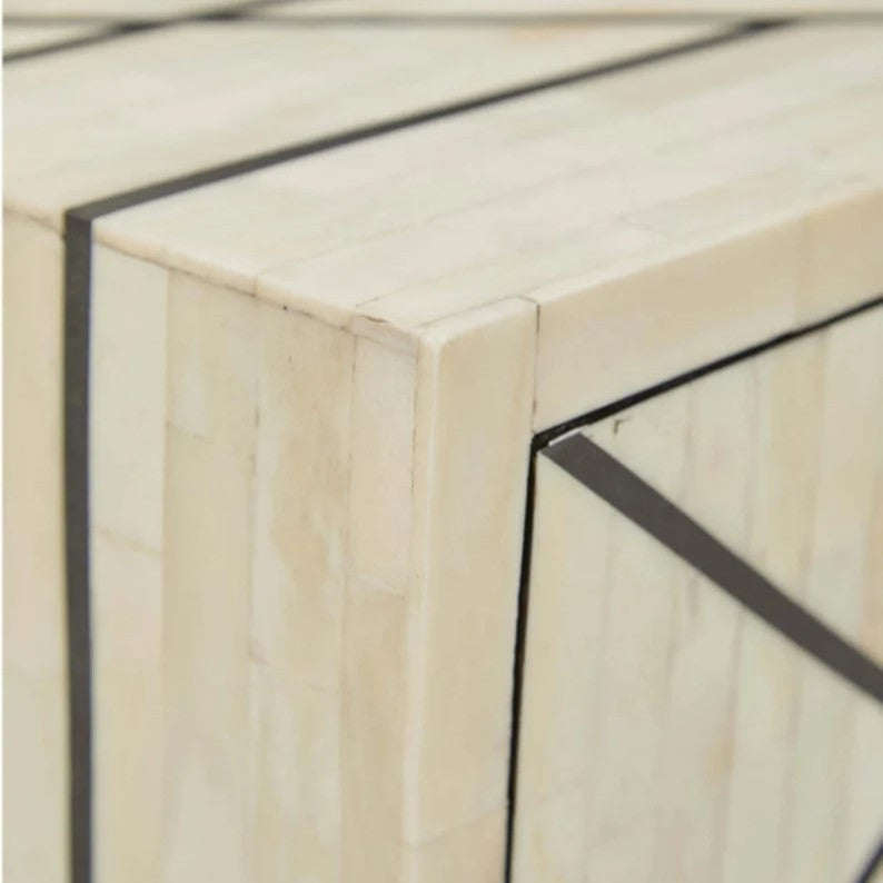 Bone Inlay Bedside Table : Abstract : White Bone Inlay Bedside Table : Abstract : White