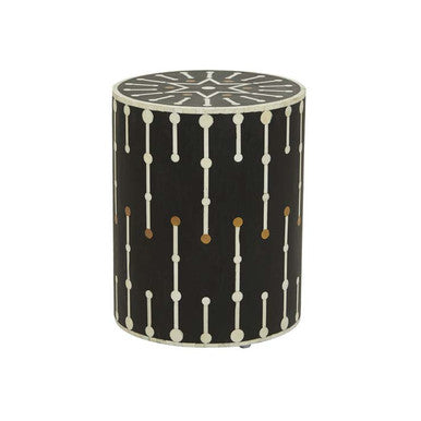 Bone & Brass Inlay Side Table : Black