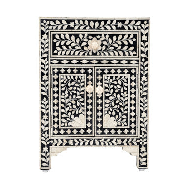 Bone Inlay Bedside Cabinet : Floral : Black