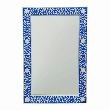 Bone Inlay Rectangular Mirror : Floral : Blue Bone Inlay Rectangular Mirror : Floral : Blue