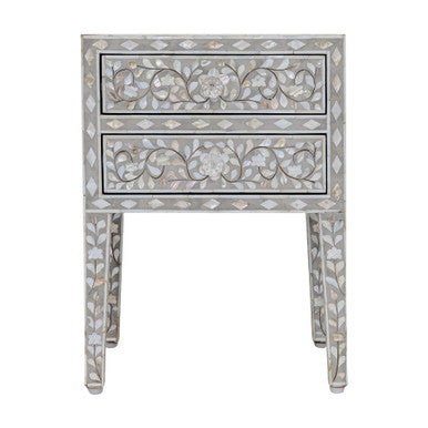 Mother of Pearl 2 Drawer Bedside : Floral : Grey