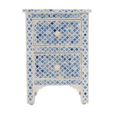 Dyed Bone Inlay 2 Drawer Bedside : Moroccan : Navy