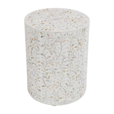Mother of Pearl Inlay Side Table : Floral : White