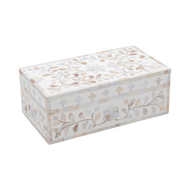 Mother of Pearl Inlay Mid-Size Box : Floral : White