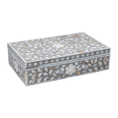 Mother of Pearl Inlay Large Box : Floral : Grey