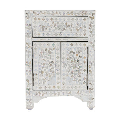 Mother of Pearl Bedside Cabinet : Floral : White
