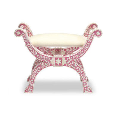 Bone Inlay Isla Stool : Floral : Pink