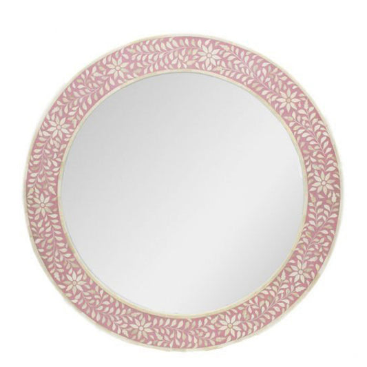 Bone Inlay Round Mirror : Floral : Pink