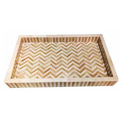 Wooden tray with a chevron pattern on a white background