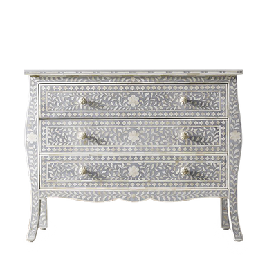 Bone Inlay French 3 Drawer Chest : Floral : Grey