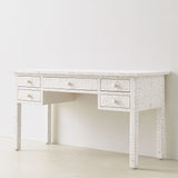 Bone Inlay 5 Drawer Desk : Floral : White Bone Inlay 5 Drawer Desk : Floral : White