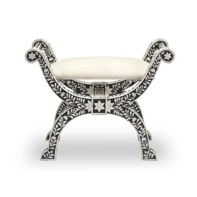 Bone Inlay Isla Stool : Floral : Black