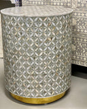 Mother of Pearl Inlay Side Table : Lady's Bedstraw : Grey Mother of Pearl Inlay Side Table : Lady's Bedstraw : Grey