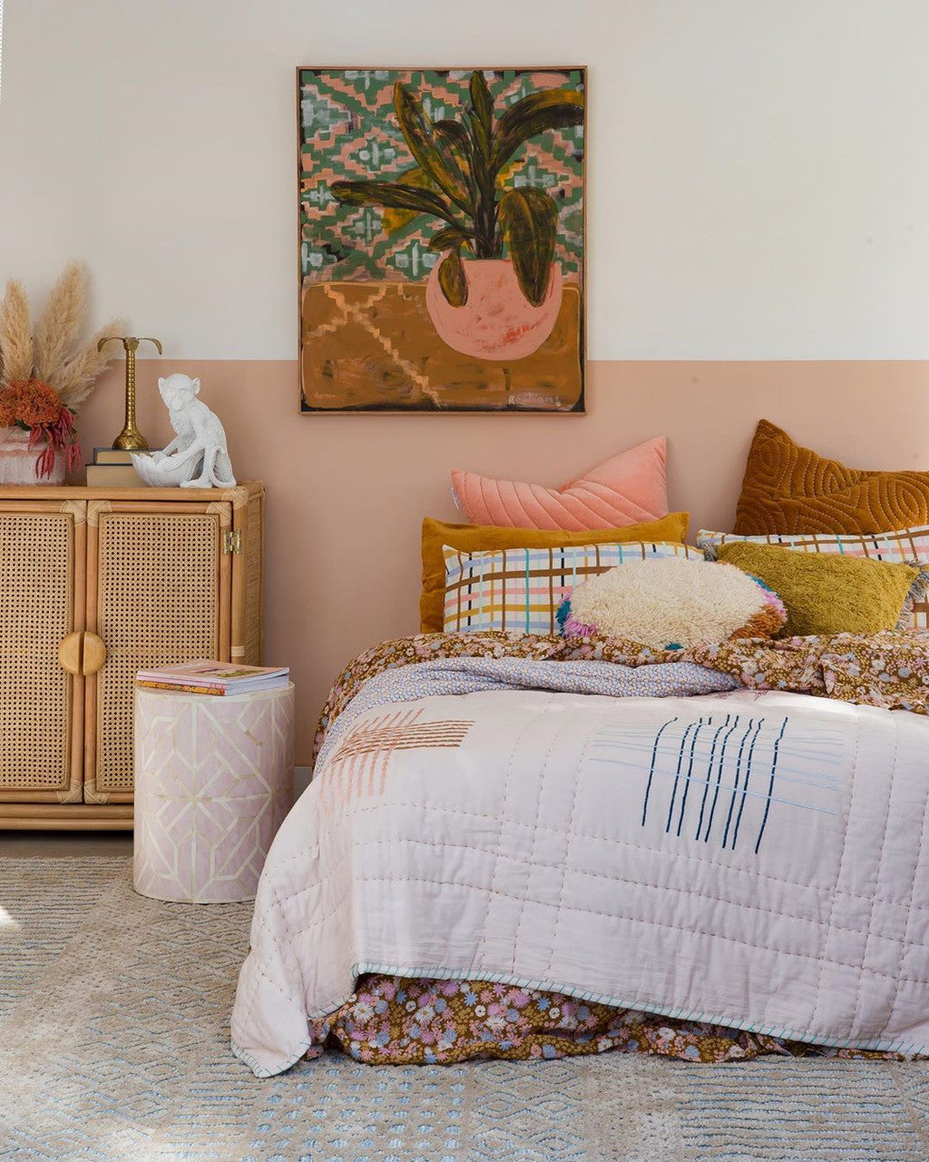 Bone Inlay Side Table : Abstract : Pink Bone Inlay Side Table : Abstract : Pink