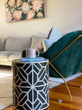 Bone Inlay Side Table : Abstract : Black Bone Inlay Side Table : Abstract : Black