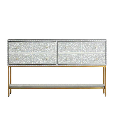 Bone Inlay 4 Drawer Sideboard : Liana : Grey