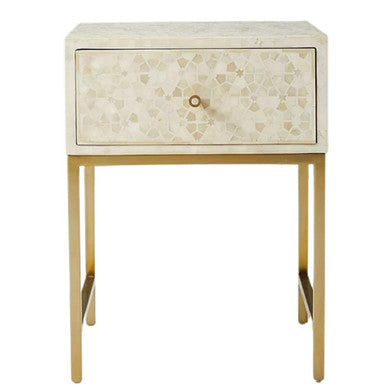 Bone Inlay 1 Drawer Bedside (with Metal Legs) : Celeste : White