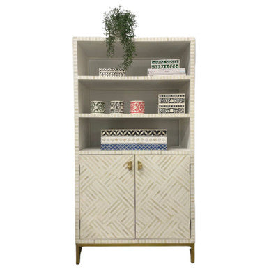 Bone Inlay Buffet and Hutch : Criss Cross : White