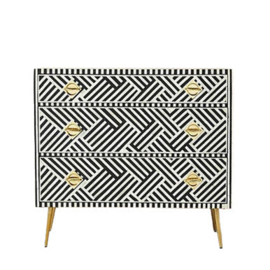 Bone Inlay 3 Drawer Chest : Criss Cross : Black