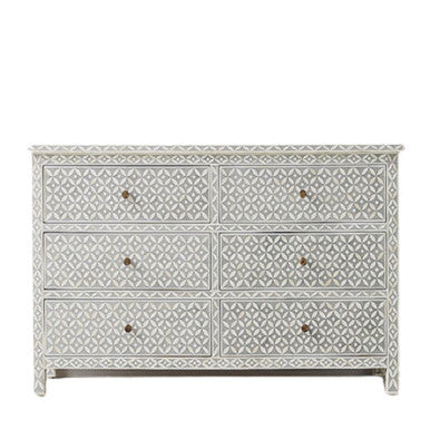 Bone Inlay 6 Drawer Chest : Starburst : Dove Grey