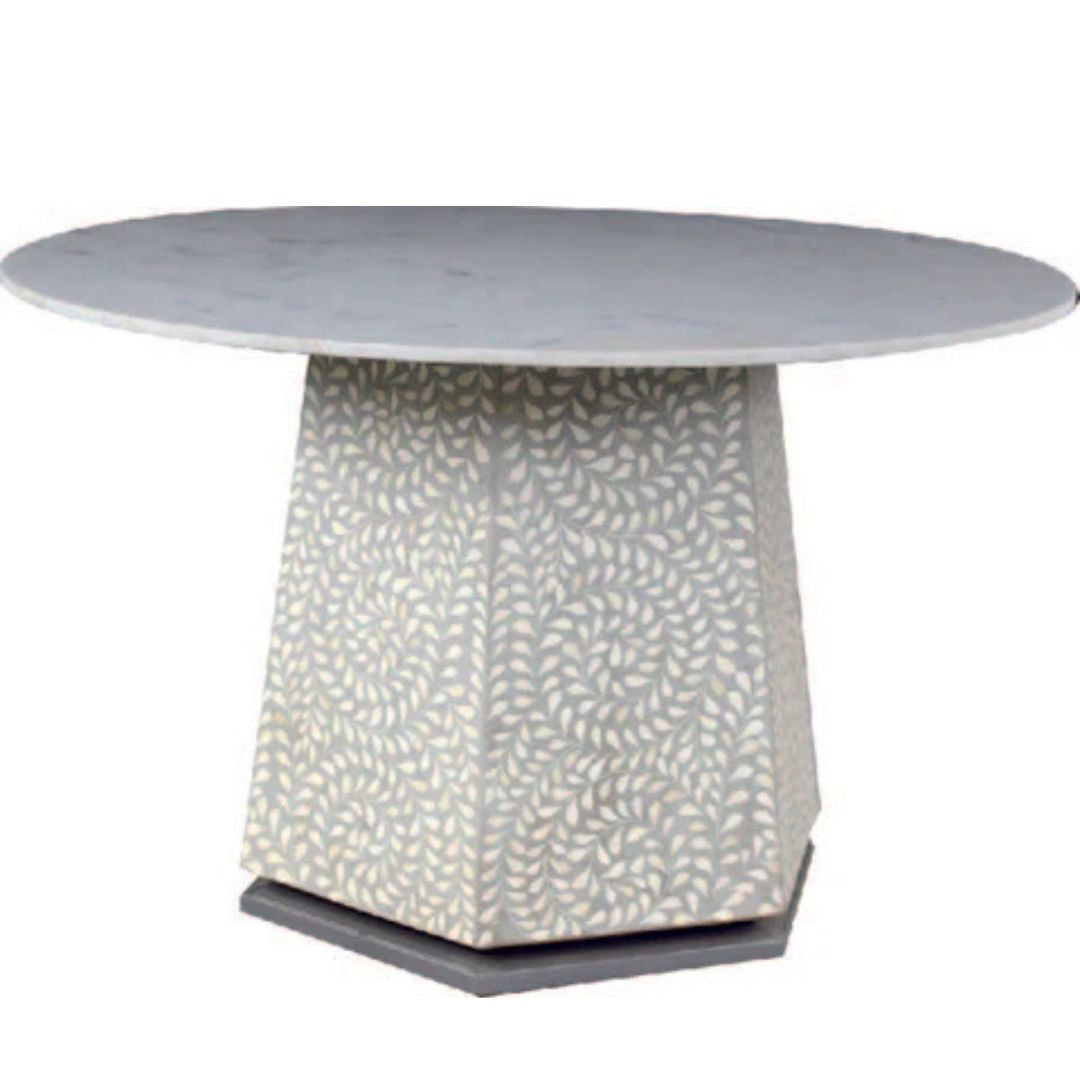 Bone Inlay Dining Table with Marble Top : Floral : Grey Bone Inlay Dining Table with Marble Top : Floral : Grey